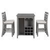 TREXM 5-Piece Multi-Functional Rubber Wood Counter Height Dining Set with Padded Chairs and Integrated 9 Bar Wine Compartment